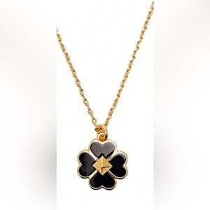 Kate Spade classic Gold Necklace with Black Pendant clover.